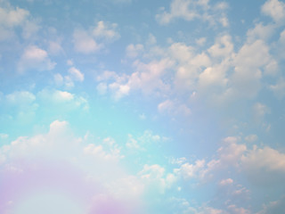 Fototapeta premium puffy fluffy clouds in spring evening with blue sky horizontal , abstract nature background