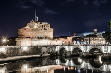 View of Castel Sant Angel (Castle of Holy Angel) in Rome, Italy. Panoramic view of Castel Angelo...