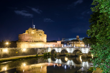 View of Castel Sant Angel (Castle of Holy Angel) in Rome, Italy. Panoramic view of Castel Angelo...