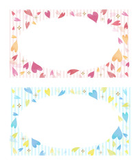 ピンクとブルーのハート 背景素材 2種セット ストライプ入り（横長 16:9）