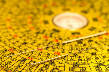 Acupuncture needles on chinese feng shui compass