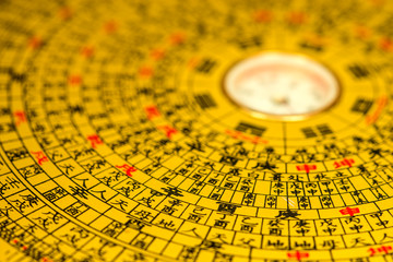 Chinese Feng Shui compass in a closeup