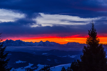 Fototapeta premium Zachód słońca nad Tatrami 
