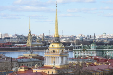 View of the historical Saint Petersburg historical center from the  St. Isaac's Cathedral colonnade