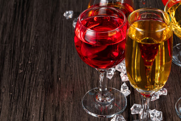 Selection of alcohol drinks in different glasses