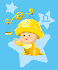 A cute little new born baby with horoscope Libra costume