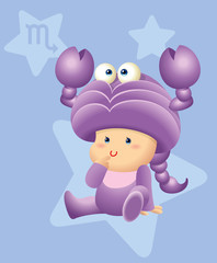 A cute little new born baby with horoscope Scorpio costume