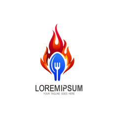 Fire logo with spoon and for, restaurant logo template cooking logo, red and fire design vector