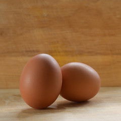 hen egg put on wood cutting board in kitchen prepare cooking