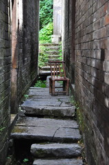 bamboo chair in a village alley 