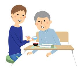 食事する高齢者　食事介助　介護