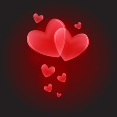 Valentines day concept background. Red hearts on dark background.