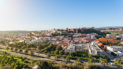 Fototapeta na wymiar Silves village at the medieval fair, aerial view of the historic castle. Portugal Algarve
