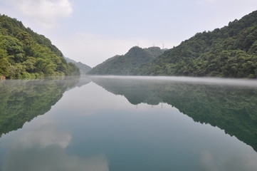 mist over the water of river