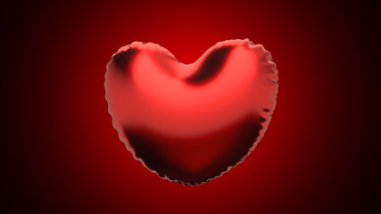 Flying red heart balloon on the red background. 3d illustration.