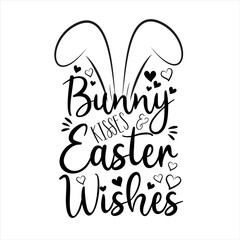 Bunny kisses and Easter wishes -funny  text with bunny ears. Good for greeting card, poster, banner, textile print, and gift design.