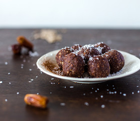 date raw balls with coconut and cocoa