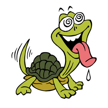 Cute turtle pet with tongue out waiting for dainty, color cartoon