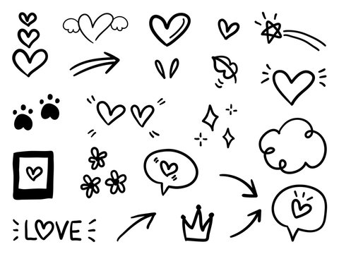 Valentines Day Doodle Collection, Cute Love Set Doodle On White Background.