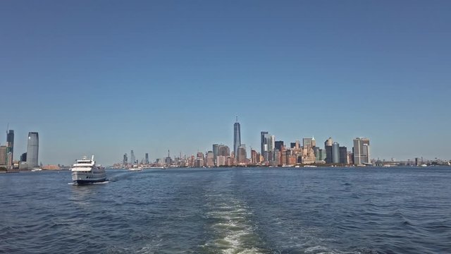 Touristic ship floating on Hudson river