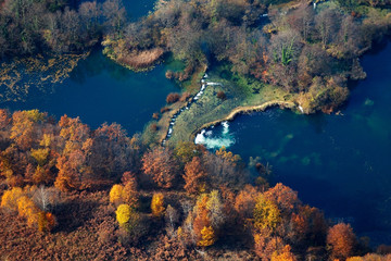 Aerial view of the autumn on the Mrežnica River, Croatia