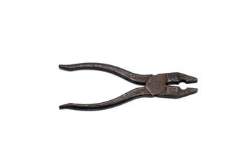 Old rusty metal pliers  isolated on white background.