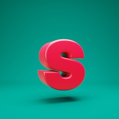 Pink 3d letter S lowercase on mint background. 3D rendering. Best for anniversary, birthday party, celebration.