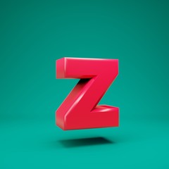 Pink 3d letter Z lowercase on mint background. 3D rendering. Best for anniversary, birthday party, celebration.
