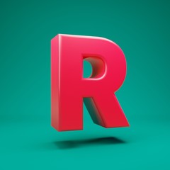 Pink 3d letter R uppercase on mint background. 3D rendering. Best for anniversary, birthday party, celebration.