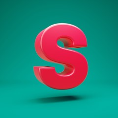Pink 3d letter S uppercase on mint background. 3D rendering. Best for anniversary, birthday party, celebration.