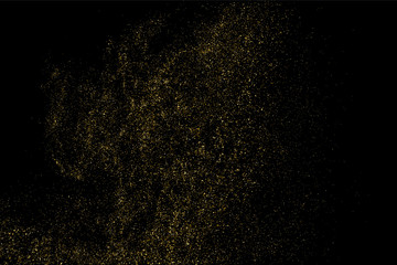 Gold glitter texture isolated on black. Amber particles color. Celebratory background. Golden explosion of confetti. Vector illustration,eps 10.