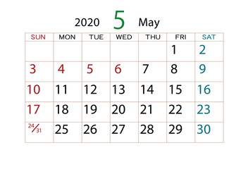2020年　カレンダー　5月