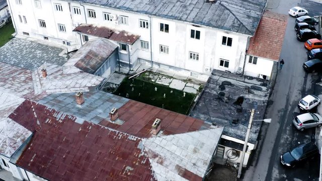 Aerial view above the communist prison of Pitesti, Romania