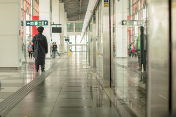  Beijing subway in china. Empty corridor