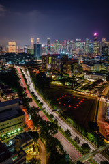 Naklejka premium Nov 2019 Bukit Merah Flyover highway in blue hour over look to Singapore central business district