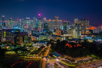 Obraz premium Nov 2019 Bukit Merah Flyover highway in blue hour over look to Singapore central business district
