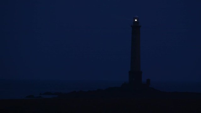 Lighthouse at night at Cap de La Hague, Normandy, France