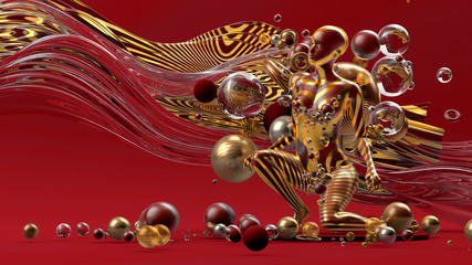 Beautiful abstract background with primitives and geometry. 3d illustration, 3d rendering.