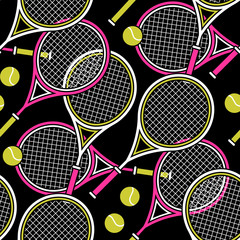 Seamless pattern of tennis rackets and balls