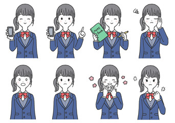 女子学生のポーズのセット