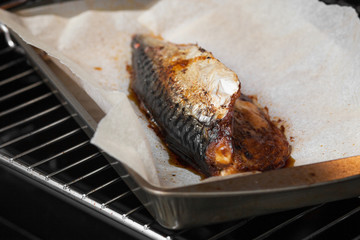 Oven-baked mackerel.