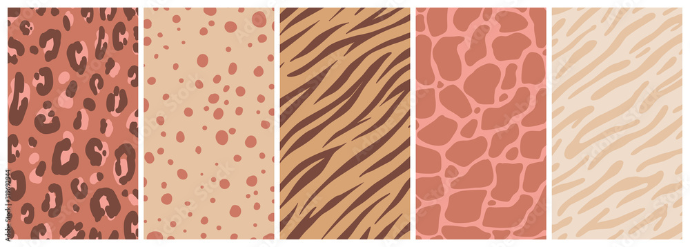 Poster Vector set of abstract creative backgrounds in minimal trendy style with copy space for text with leopard print
