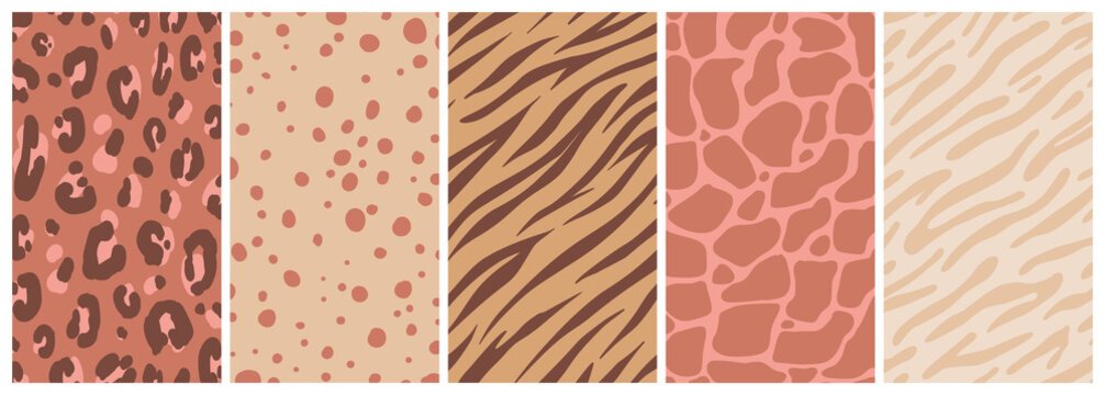 Vector set of abstract creative backgrounds in minimal trendy style with copy space for text with leopard print
