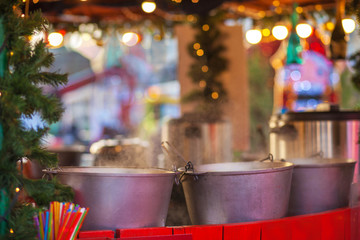 Street food. Hot mulled wine.