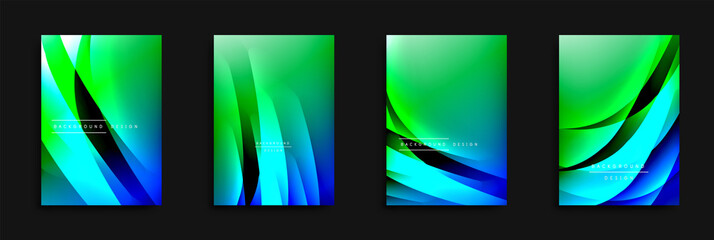 Fototapeta premium Wave covers set with fluid gradients. Dynamic trendy abstract background with flowing wavy lines. Vector Illustration