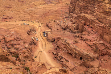 Tourists at the ruins of the Ancient city of Petra, Jordan