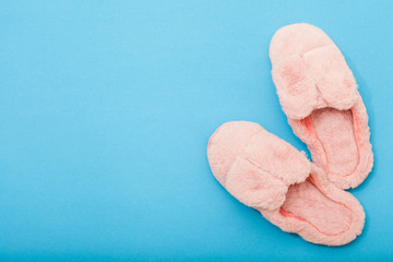 Domestic shoes with dwarf ears. On plain background with place for text. Slippers.