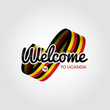 Welcome to uganda symbol with flag, simple modern logo on white background, vector illustration