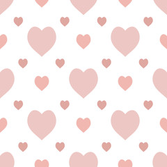 Seamless pattern in simple pastel pink hearts on white background for fabric, textile, clothes, tablecloth and other things. Vector image.