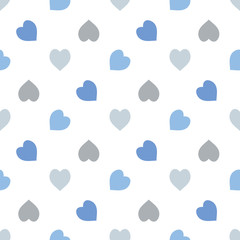 Seamless pattern in simple discreet blue and grey hearts on white background for fabric, textile, clothes, tablecloth and other things. Vector image.